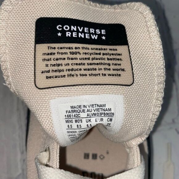 Converse All Star Sneakers  Men’s Size 6.5 Women’s Size 8.5 Renew Canvas Beige - Picture 7 of 12